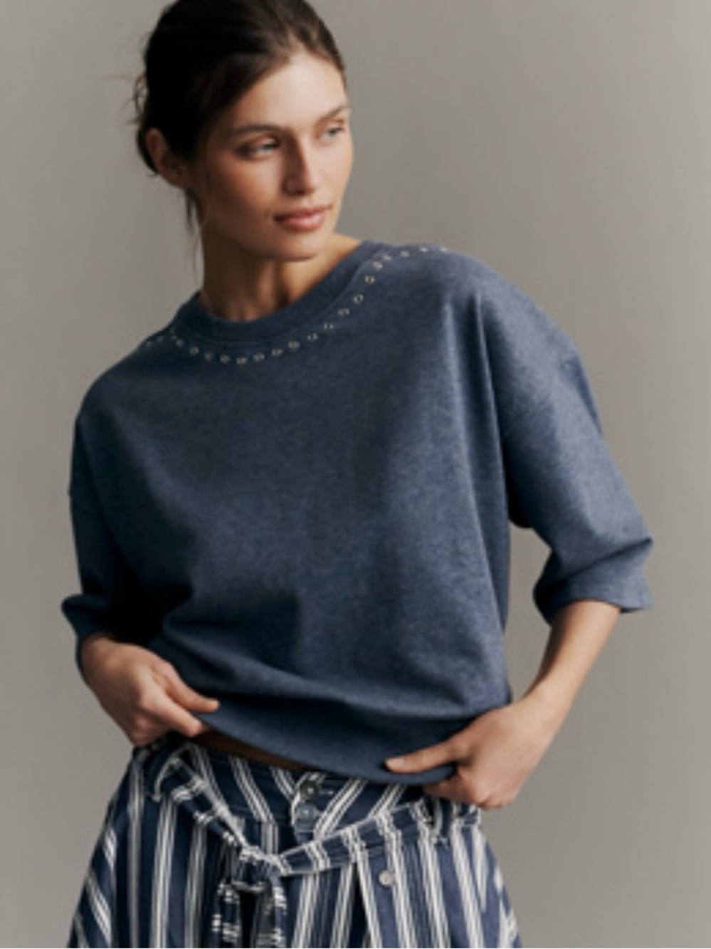 Maeve Anthropologie Jasper Grommet Pullover Top S Blue Sweater Sweatshirt